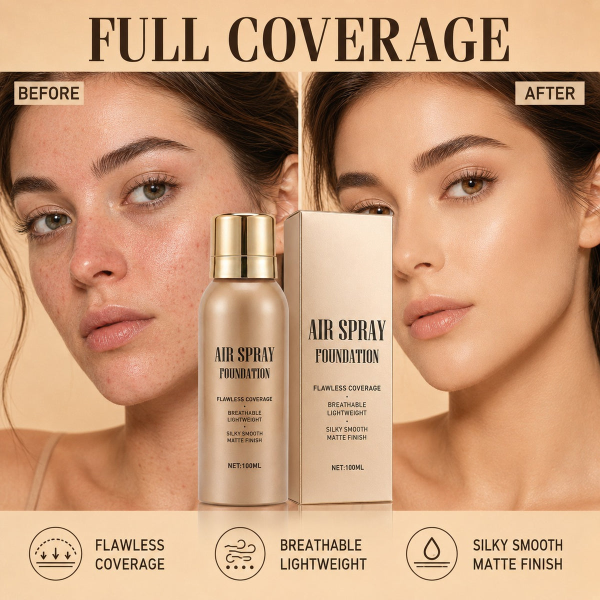 ⏳🔥Last Day-Buy 1 Get 1 Free🔥⏰Air Spray Foundation – flawless full coverage, waterproof & sweatproof. 💋💖