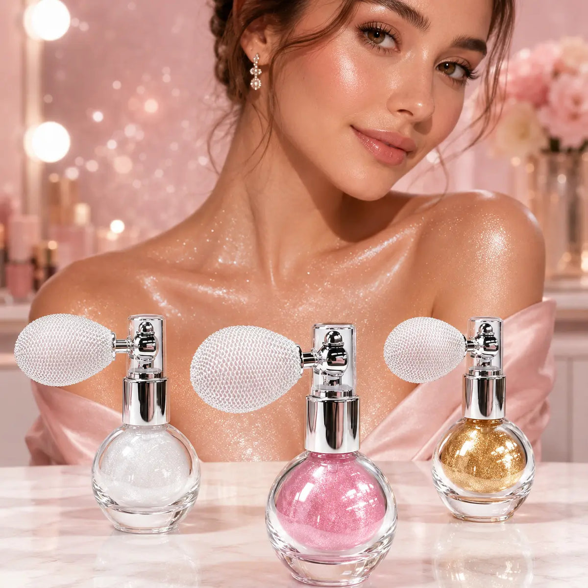 ⏳🔥Last Day-Buy 1 Get 1 Free🔥⏰Glitter Powder Spray, Loose Shimmer Powder, Highlighter Spray Makeup for Face Body Hair, Lasting Glitter Hairspray, Cosmetic Sparkling Body Makeup