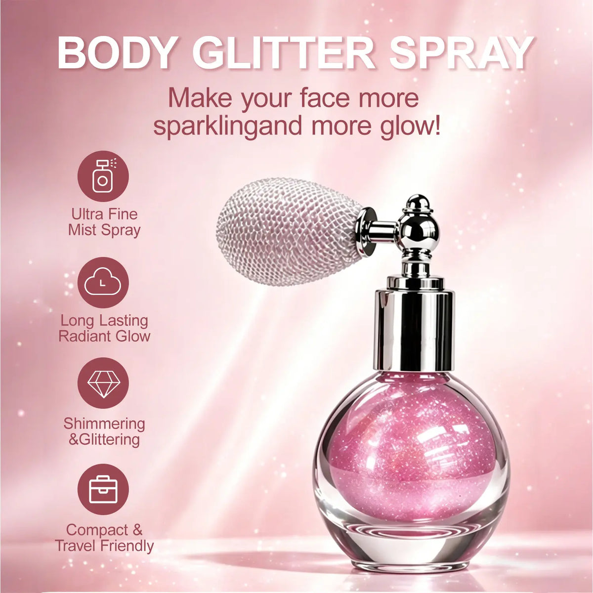⏳🔥Last Day-Buy 1 Get 1 Free🔥⏰Glitter Powder Spray, Loose Shimmer Powder, Highlighter Spray Makeup for Face Body Hair, Lasting Glitter Hairspray, Cosmetic Sparkling Body Makeup