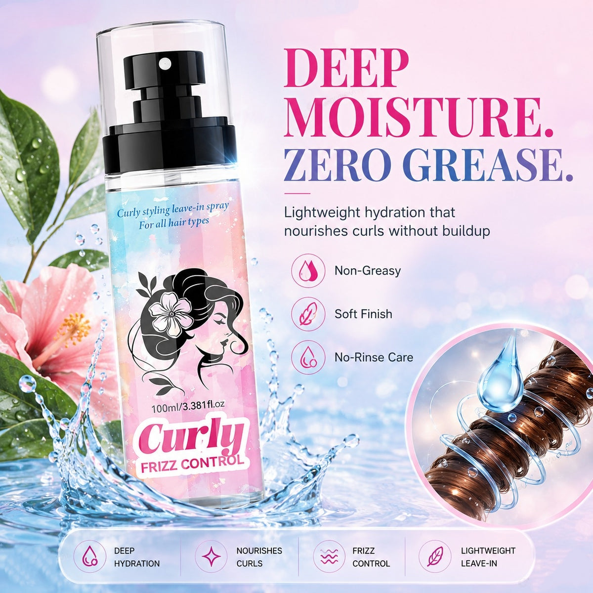 ⏳🔥Last Day🔥⏰Peach-Scented Curly & Setting Spray - Lightweight, Bouncy Hair & Long-Lasting Hold