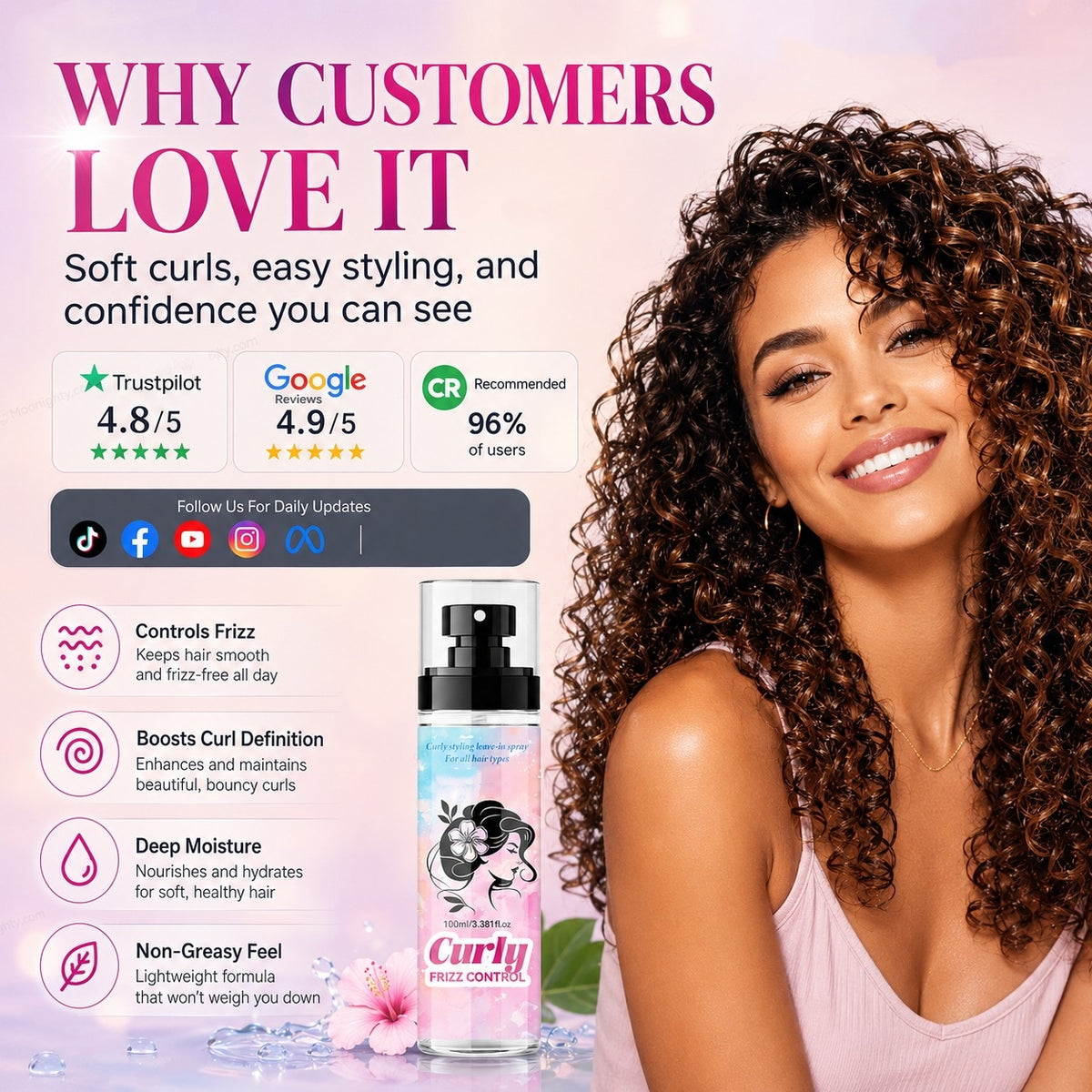 ⏳🔥Last Day🔥⏰Peach-Scented Curly & Setting Spray - Lightweight, Bouncy Hair & Long-Lasting Hold