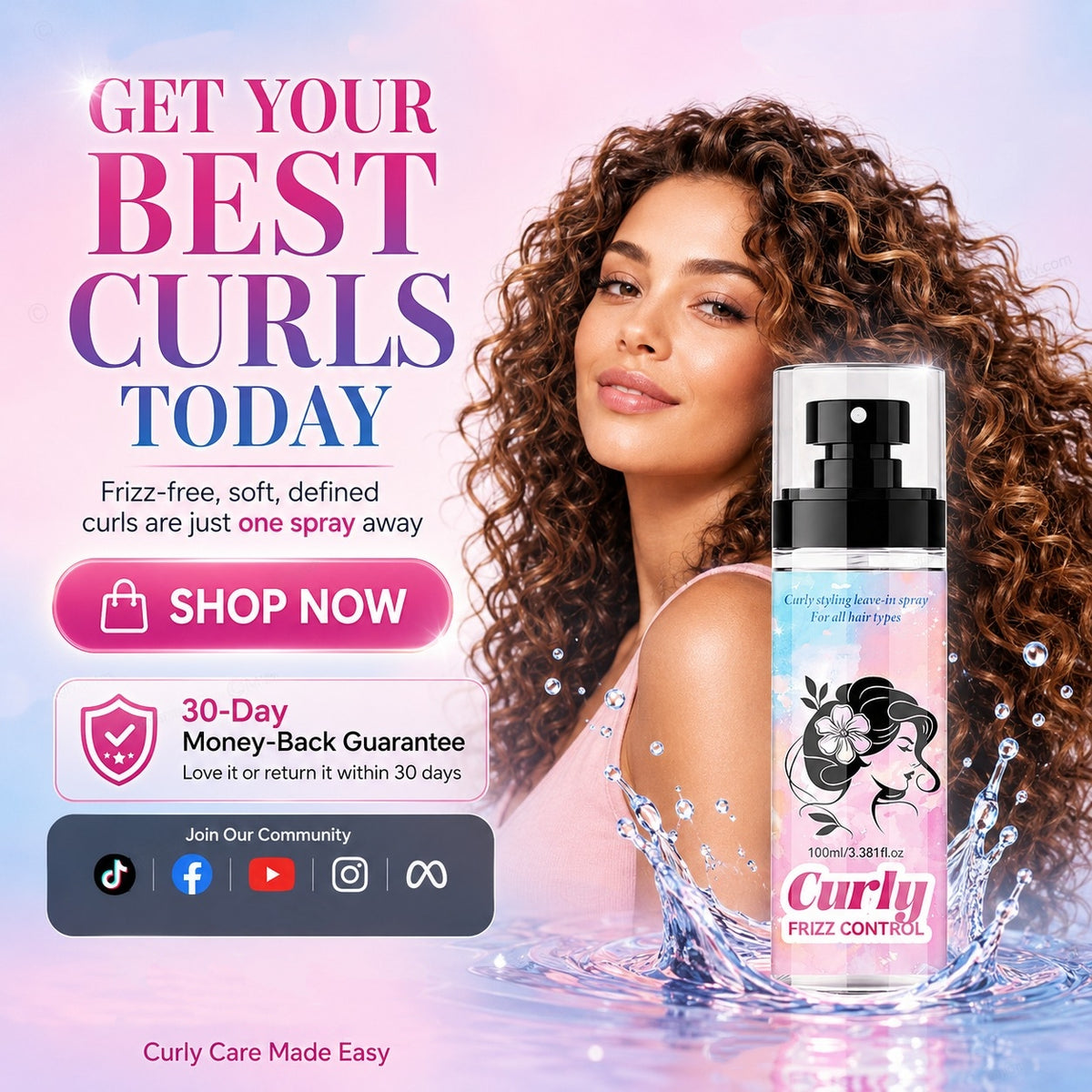 ⏳🔥Last Day🔥⏰Peach-Scented Curly & Setting Spray - Lightweight, Bouncy Hair & Long-Lasting Hold