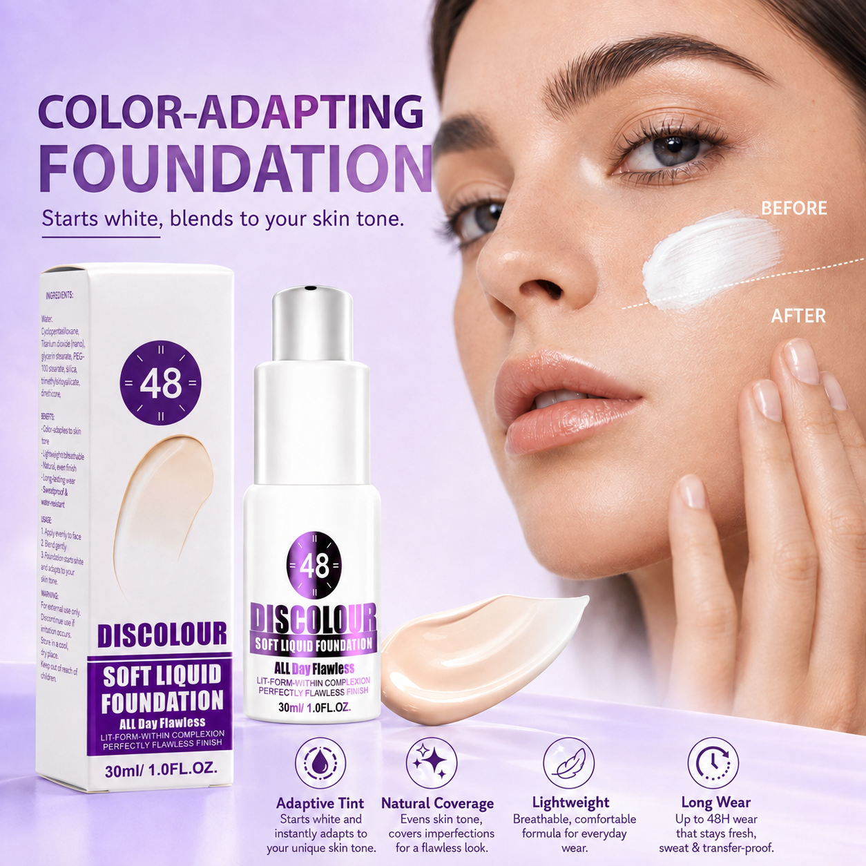 Color adapting liquid foundation