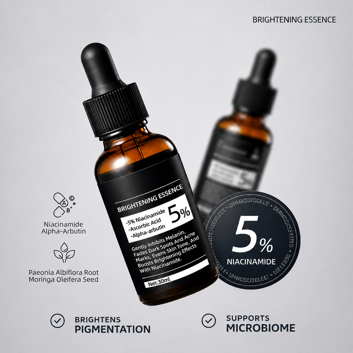 Niacinamide Brightening Essence, Reduces Acne Scars and Dark Spots, Whitening Serum